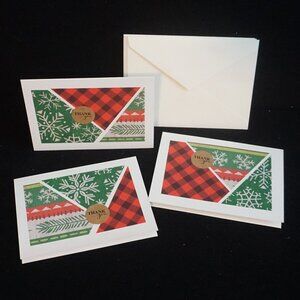 3 Country Lodge Winter Print Handmade Thank You Cards Horizonal Patch Work